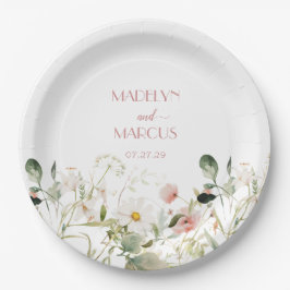 Rosa und weiße Wildblumen Hochzeitsempfang Pappteller