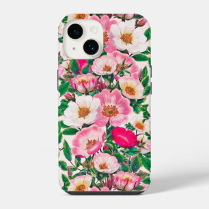 Rosa und Weiße Wilde Rosenblumen Muster iPhone 14 Hülle