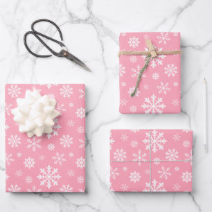 Rosa und weiße Winter-Schneeflocken-Muster Geschenkpapier Set