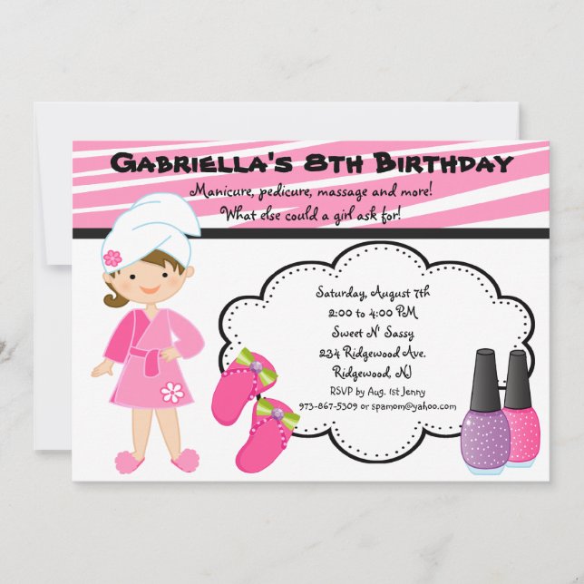 Rosa und weiße Zebra Girls Wellness-Center laden e Einladung (Vorderseite)