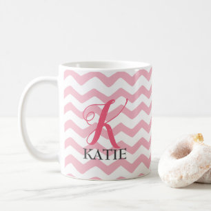 Rosa und weiße Zickzack Monogramm-Tasse Kaffeetasse