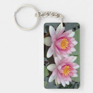 Rosa und weiße zweiseitige Druckschrift Lotus Schl Schlüsselanhänger