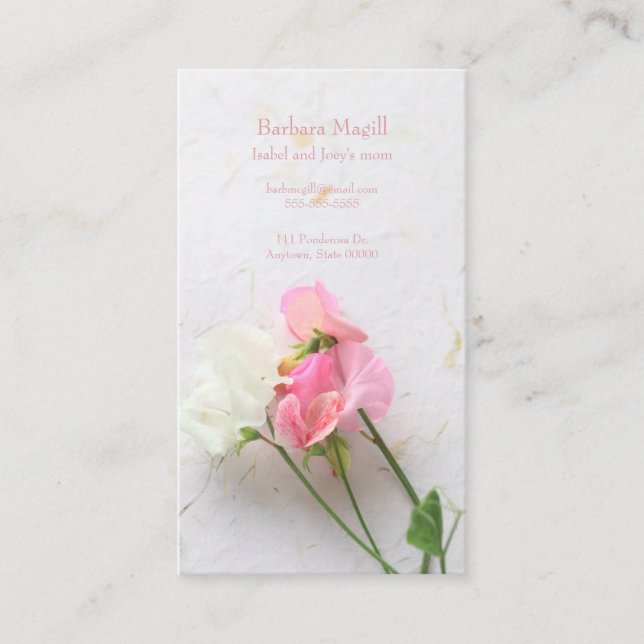 Rosa- und weißeder süßen Erbsen Mamma Telefonnummerkarte (Vorderseite)
