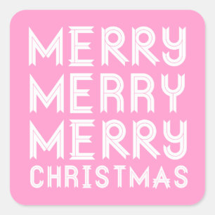 Rosa-und weißefrohe Weihnacht-Aufkleber Quadratischer Aufkleber