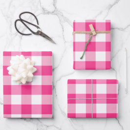 Rosa und weißer Gingham Karo Kariert Geschenkpapier Set
