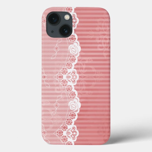 Rosa und weißer Hintergrund mit schwarzer Spitze Case-Mate iPhone Hülle (Rückseite)