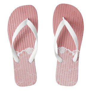 Rosa und weißer Hintergrund mit schwarzer Spitze Flip Flops