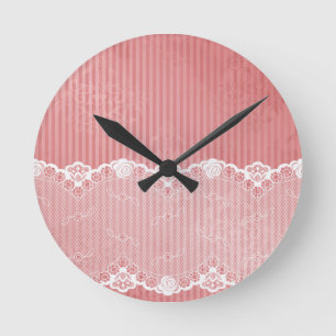 Rosa und weißer Hintergrund mit schwarzer Spitze Runde Wanduhr