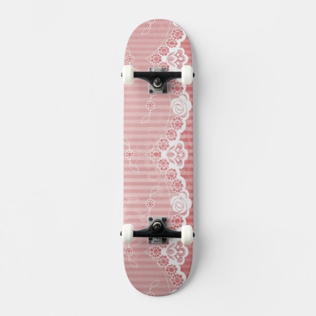 Rosa und weißer Hintergrund mit schwarzer Spitze Skateboard (Vorderseite)