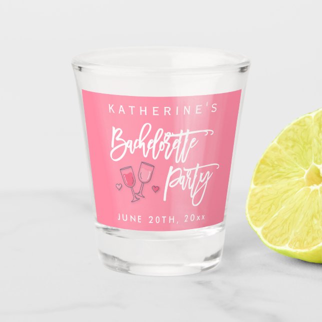 Rosa und weißer Junggeselinnen-Abschied Schnapsglas (Vorderseite)