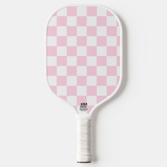 Rosa und weißer Karo Pickleball Schläger (Vorderseite)