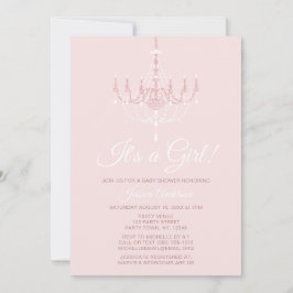 Rosa und weißer Kronleuchter Rose Babydusche Einladung