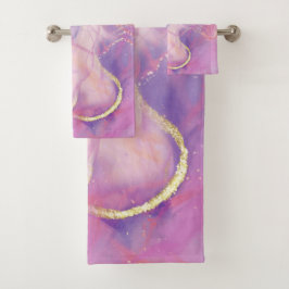 Rosa und weißer Marmor mit gebürstetem Gold Badhandtuch Set