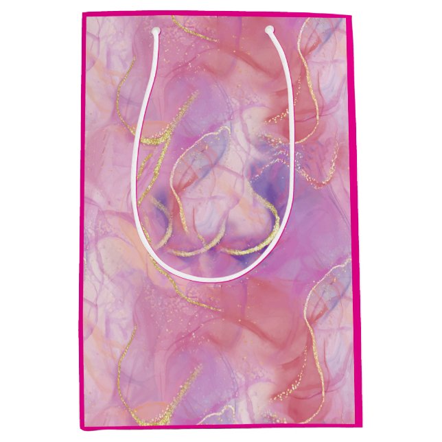 Rosa und weißer Marmor mit gebürstetem Gold Mittlere Geschenktüte (Vorderseite)