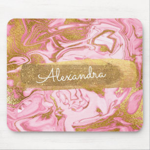 Rosa und weißer Marmor mit Goldfolie und -Glitzer Mousepad