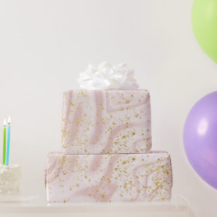 Rosa und weißer Marmorwirbel mit goldenen Flecken Geschenkpapier
