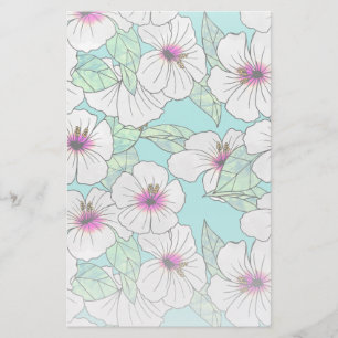 Rosa und weißer tropischer Hibiskus Blumenmuster Briefpapier