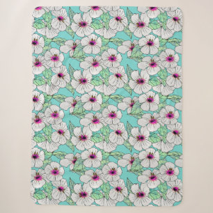 Rosa und weißer tropischer Hibiskus Blumenmuster Sherpadecke