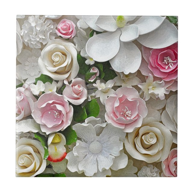 Rosa- und weißerblumendruck fliese (Vorderseite)