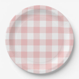 Rosa und Weißes Buffalo Kariert Gingham Pappteller