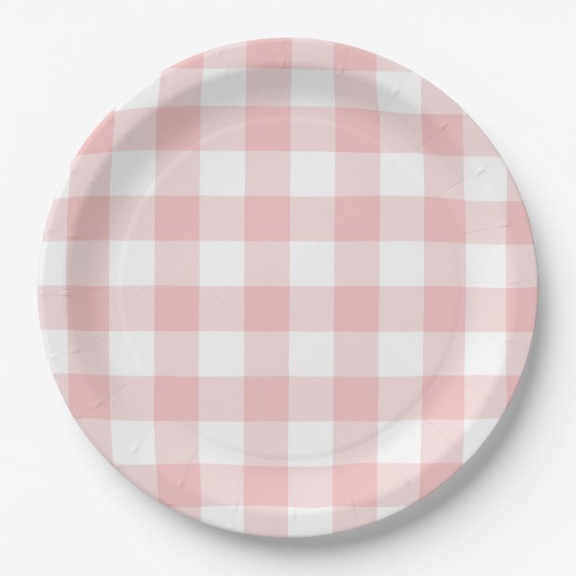 Rosa und Weißes Buffalo Kariert Gingham Pappteller (Vorderseite)