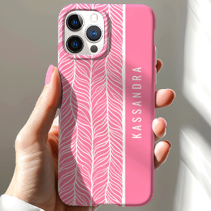 Rosa und weißes Fischgrätmuster mit personalisiert Case-Mate iPhone Hülle