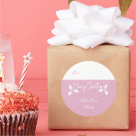 Rosa und weißes Geschenk Tag Frohe Weihnachten Runder Aufkleber