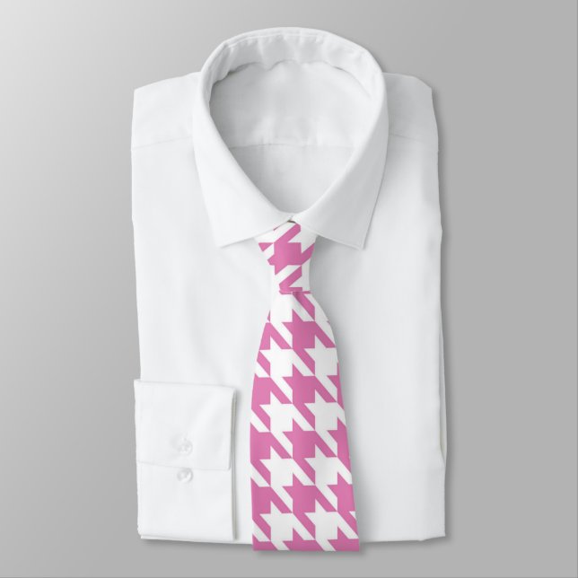 Rosa und weißes Hahnentrittmuster Necktie Krawatte (Gebunden)