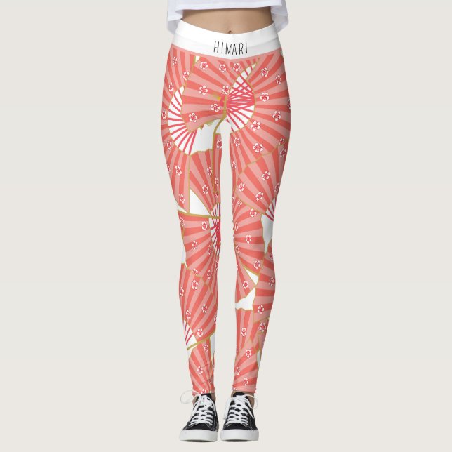 Rosa und weißes japanisches Muster Leggings (Vorderseite)