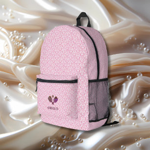 Rosa und weißes Muster Modernes Monogramm-Pickleba Bedruckter Rucksack