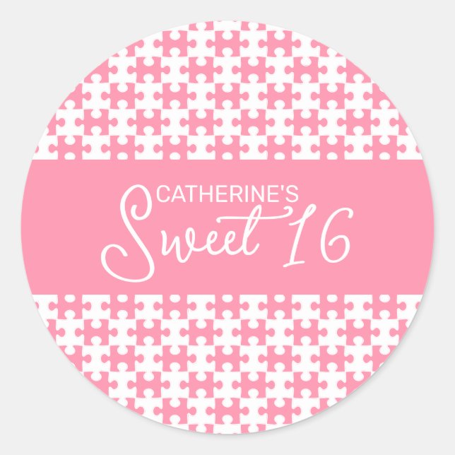 Rosa und weißes Puzzle Schokoladenbraun 16 Runder Aufkleber (Vorderseite)