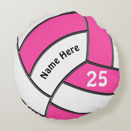 Rosa und weißes Volleyball-Kissen mit Namen, Zahl Rundes Kissen