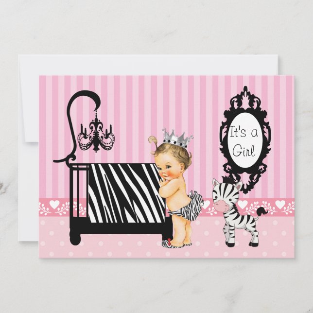 Rosa und Zebra Baby Dusche Einladung (Vorderseite)