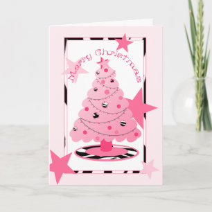 Rosa und Zebra Druck mit Stars Weihnachtskarte Feiertagskarte