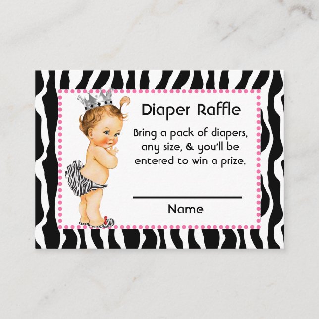 Rosa und Zebra Print Little Princess Diaper Raffle Begleitkarte (Vorderseite)
