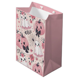 Rosa unheimliche Halloween-Geschenktüte mit Geiste Mittlere Geschenktüte