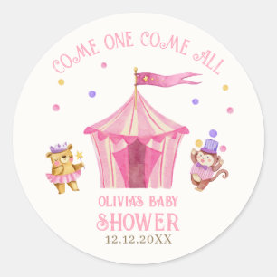 Rosa Unique Circus Bear Monkey Baby Dusche Runder Aufkleber