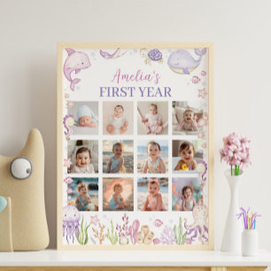 Rosa Unter dem Meer Geburtstag Foto Meilenstein Ze Poster