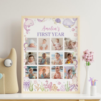 Rosa Unter dem Meer Geburtstag Foto Meilenstein Ze Poster