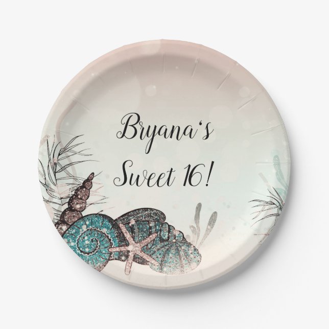Rosa Unter den Muscheln Strand Sweet 16 Party Pappteller (Vorderseite)