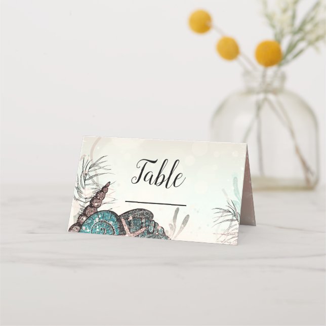 Rosa Unter den Muscheln Strand Sweet 16 Party Platzkarte (Vorderseite)