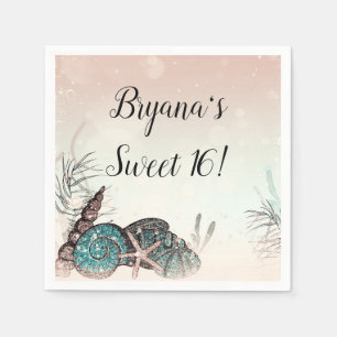 Rosa Unter den Muscheln Strand Sweet 16 Party Serviette