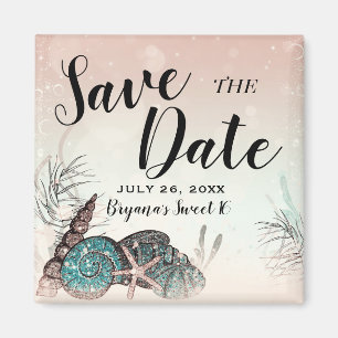 Rosa unter Muscheln Strand Save the Date süß 16 Magnet