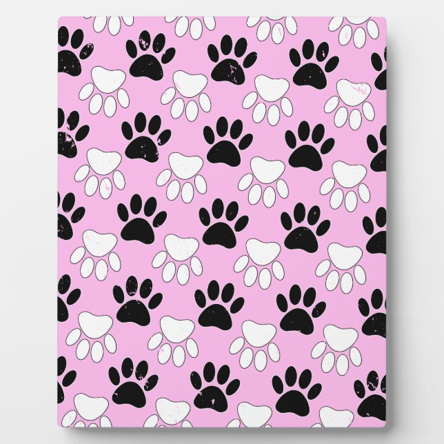 Rosa Untergrund: erschütterte schwarz-weiße Paws Fotoplatte (Vorderseite)
