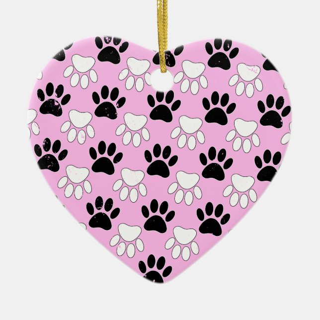 Rosa Untergrund: erschütterte schwarz-weiße Paws Keramik Ornament (Vorne)