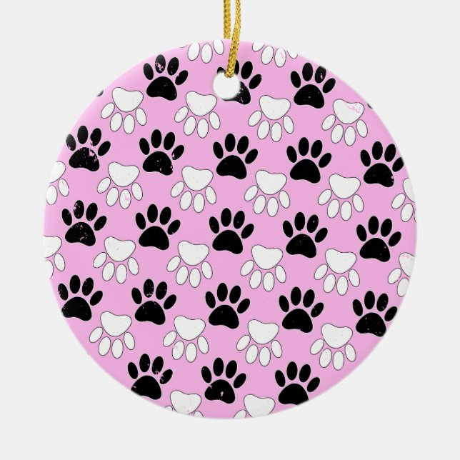 Rosa Untergrund: erschütterte schwarz-weiße Paws Keramikornament (Vorne)