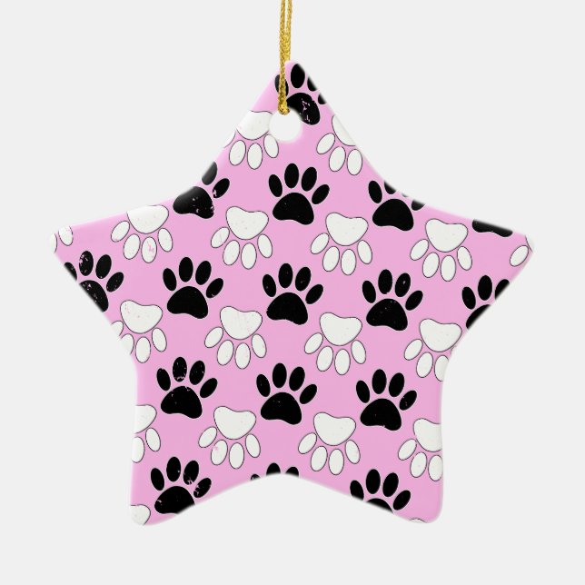 Rosa Untergrund: erschütterte schwarz-weiße Paws Keramikornament (Vorne)