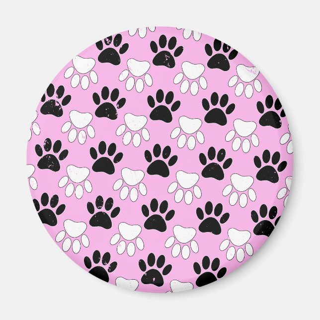 Rosa Untergrund: erschütterte schwarz-weiße Paws Magnet (Vorne)