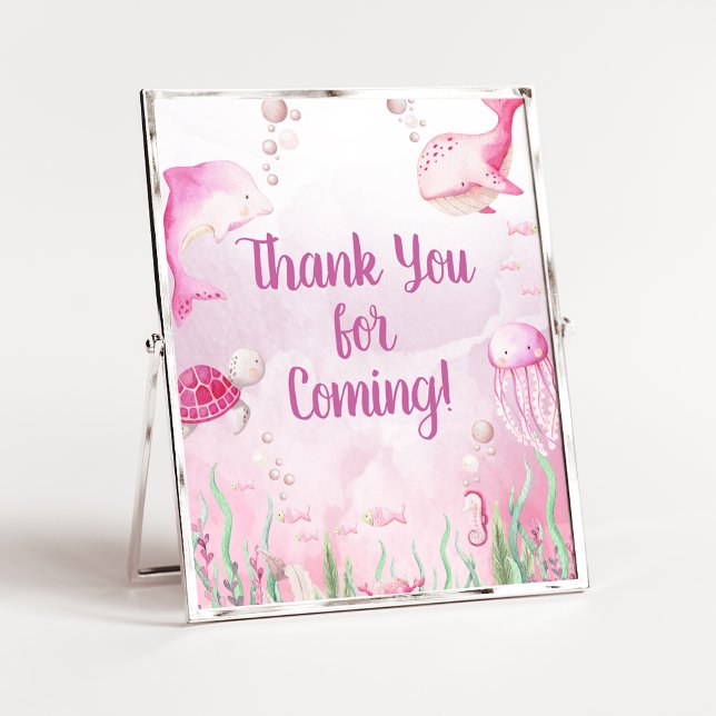 Rosa Unterwasser-Dusch-Dankeschön-Schild Poster (Under the Sea Baby Shower Sign)