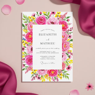 Rosa üppiger floraler Hochzeitsausbruch Einladung